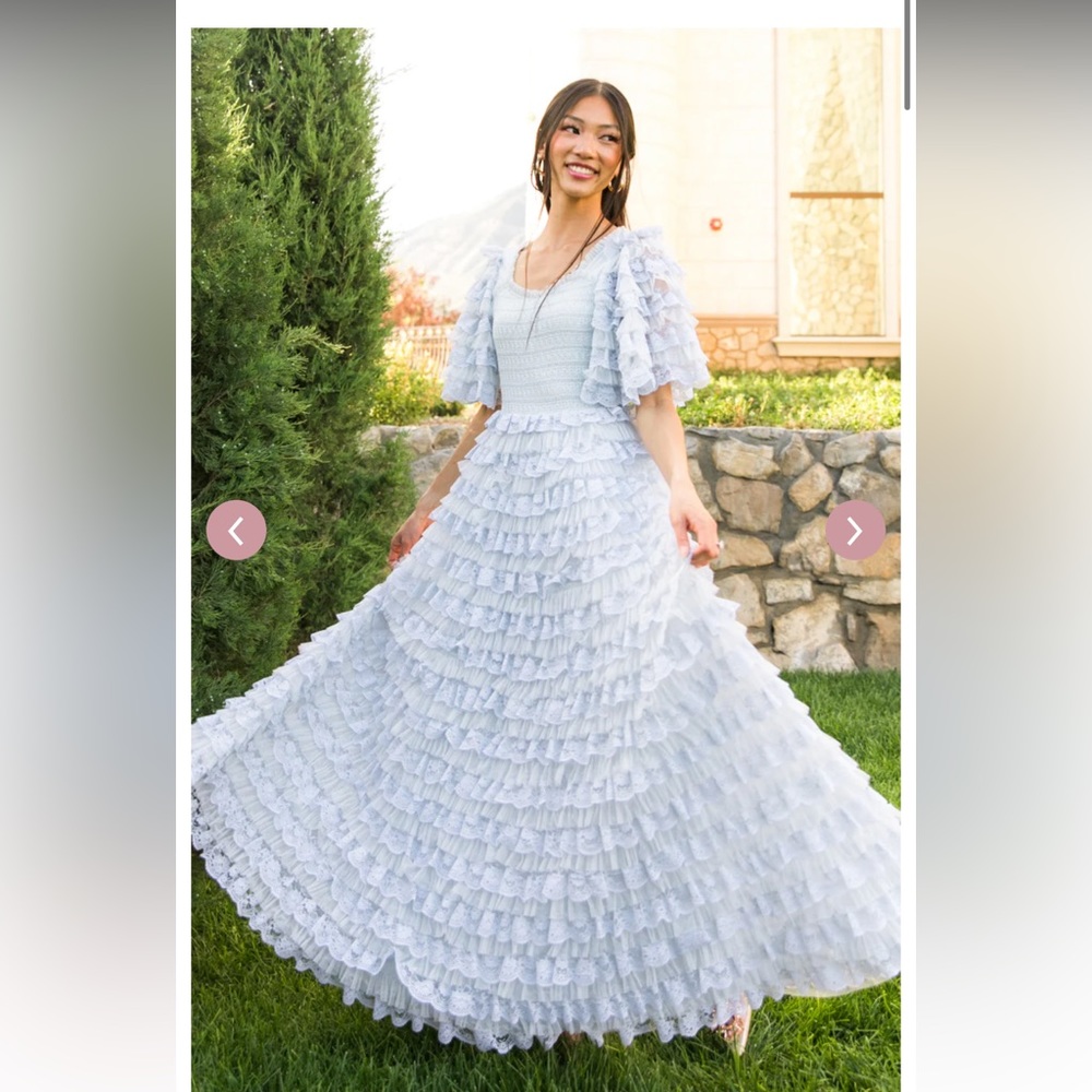 Ivy City Co Light blue Ruffled Lace Maxi Dress - Picture 2 of 3